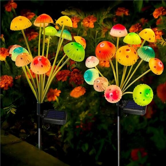Solar Garden Lights Decorative, 2 Pack Solar Powered Mushroom Lights Outdoor - Picture 1 of 7